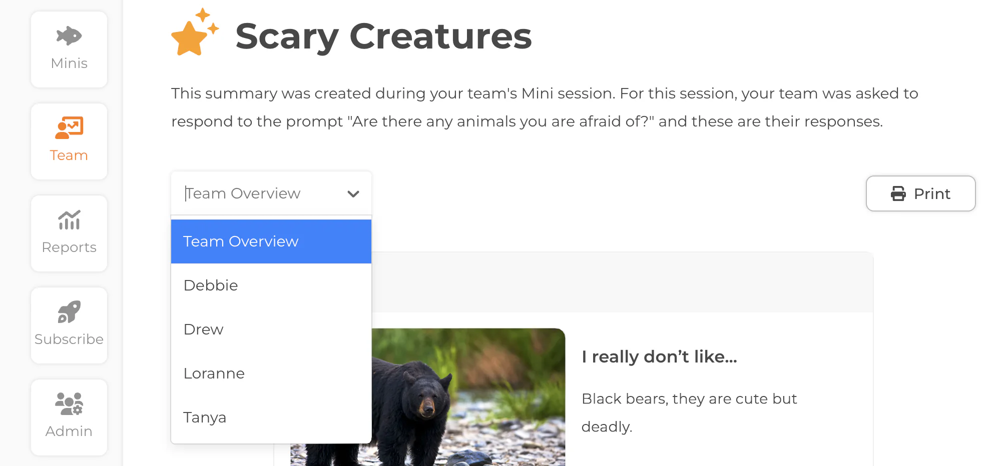 Example of the team page for new members to do a kit